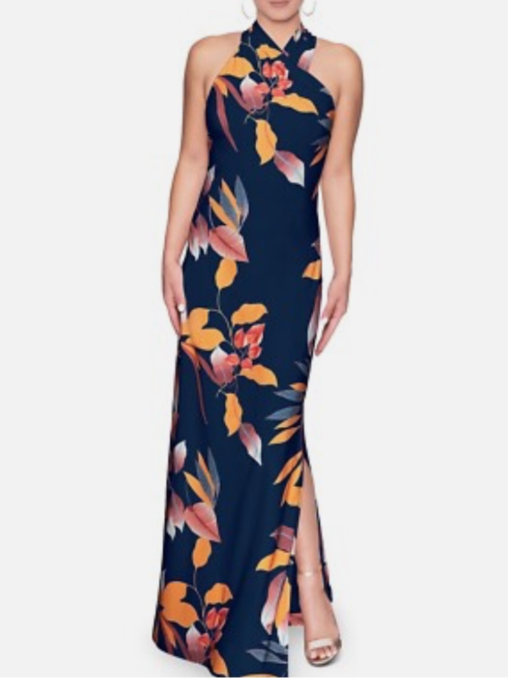 Rachel Roy Navy Floral Halter Dress XL - Picture 3 of 11